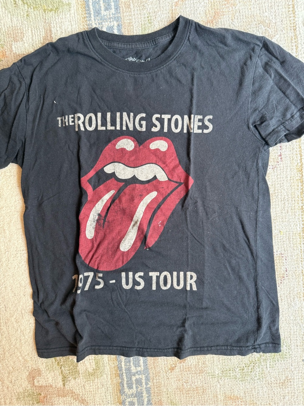 the Rolling Stones Black Kids Short Sleeve Tee with Red Tongue Graphic